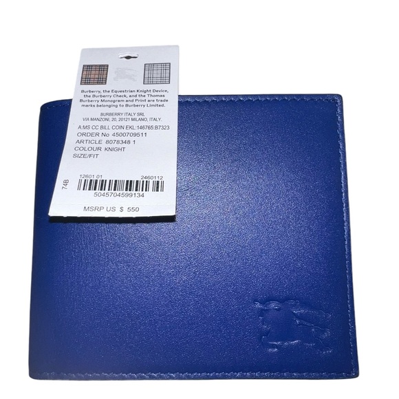 New Authentic BURBERRY Blue EKD Bifold with Coin Wallet $550.00 - Picture 4 of 11